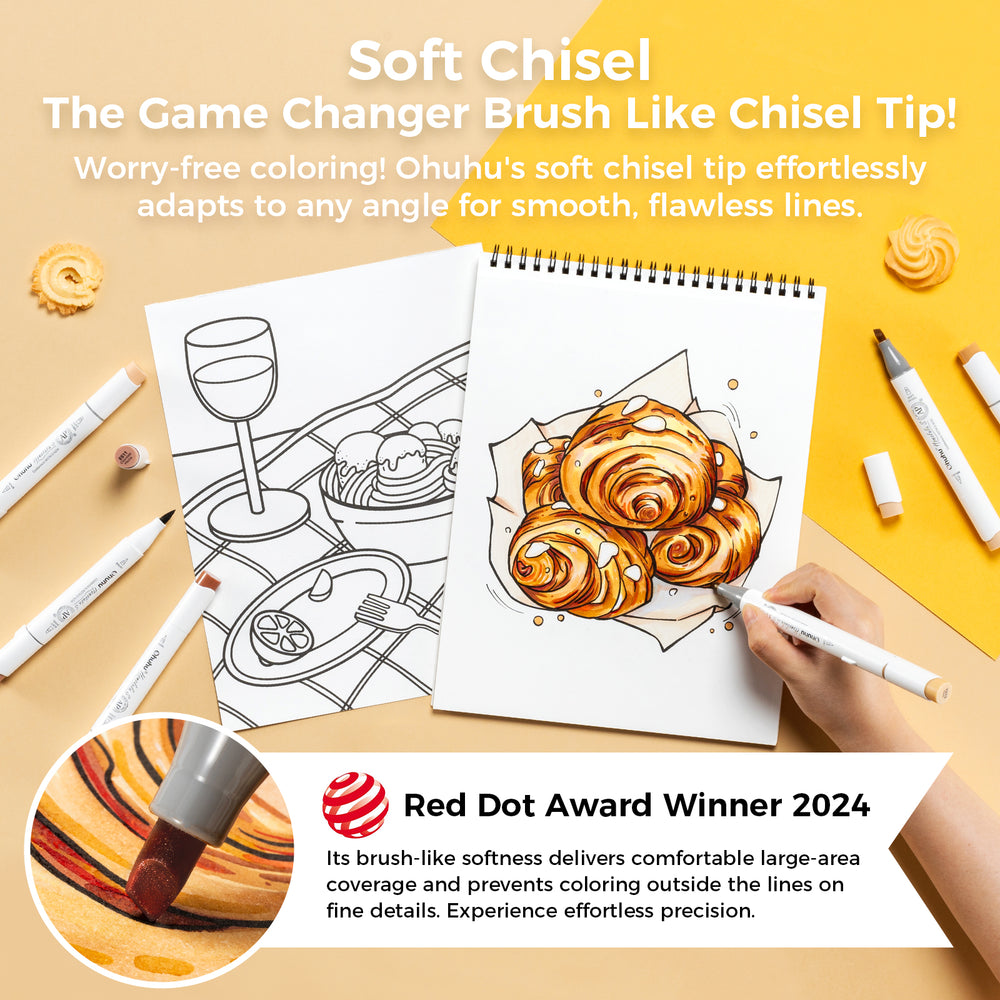 Ohuhu Honolulu S 24 Skin Tone Colors Dual Soft Tips Alcohol Art Markers, Brush & Soft Chisel