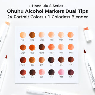 Ohuhu Honolulu S 24 Skin Tone Colors Dual Soft Tips Alcohol Art Markers, Brush & Soft Chisel
