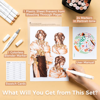 Ohuhu Honolulu S 24 Skin Tone Colors Dual Soft Tips Alcohol Art Markers, Brush & Soft Chisel