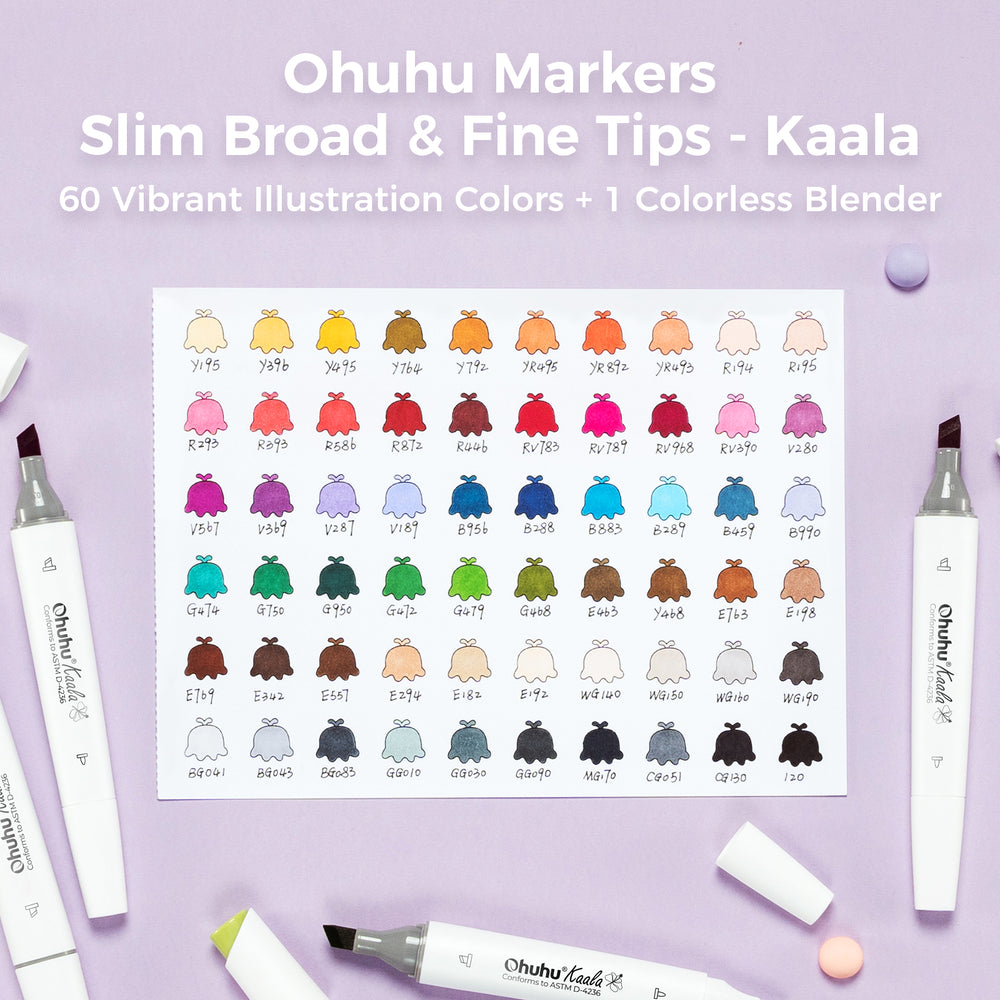 Ohuhu Kaala Five Tones Slim Broad and Fine Dual Tips Alcohol Art Markers