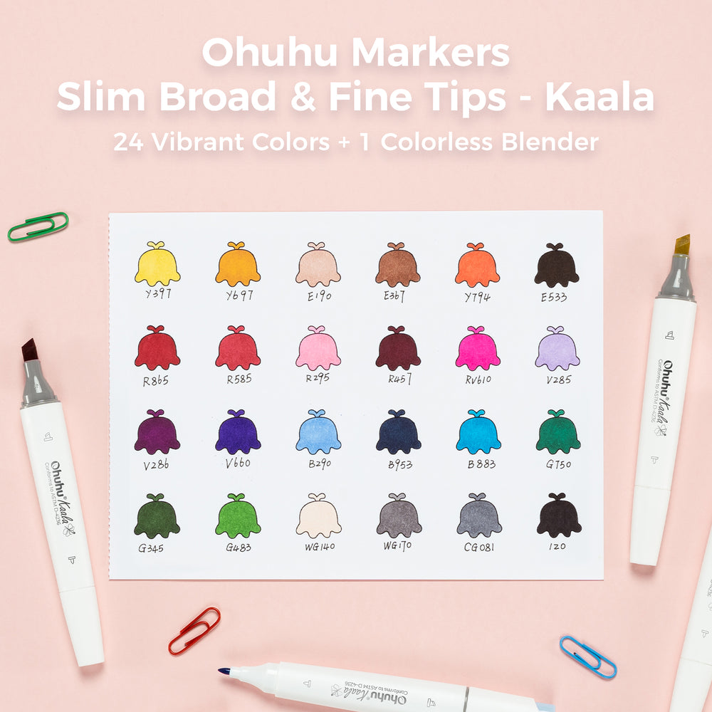 Ohuhu Kaala Five Tones Slim Broad and Fine Dual Tips Alcohol Art Markers
