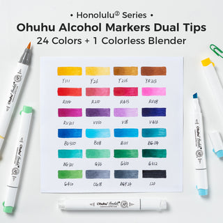 Ohuhu Honolulu² 24 Basic Colors Dual Tips Alcohol Art Markers