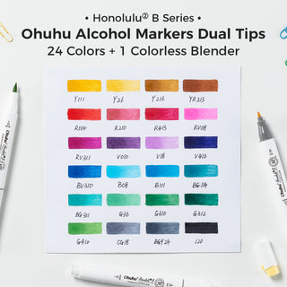Ohuhu Honolulu² 24 Basic Colors Dual Tips Alcohol Art Markers