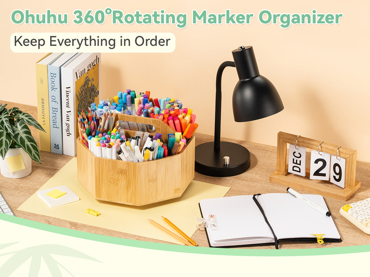 Ohuhu 360° Bamboo Rotating Marker Organizer