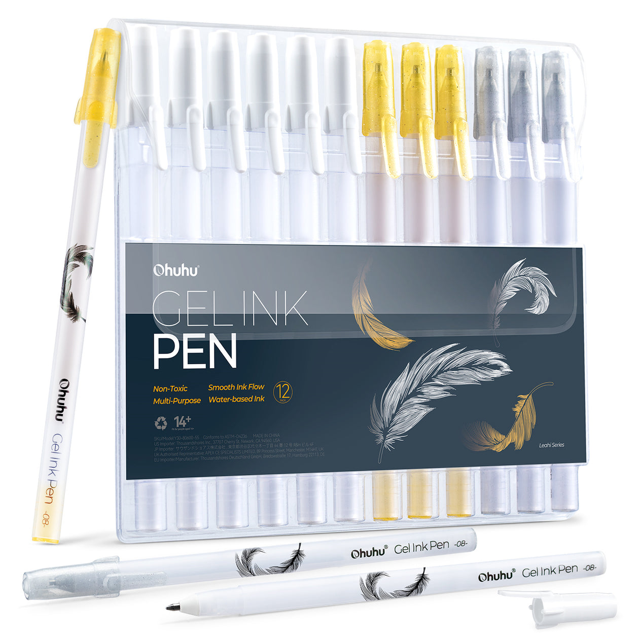 Ohuhu Gel Pens Gold, Silver, White Colorful 12-Pack