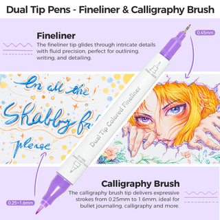 Ohuhu Colored Fineliner & Brush Pens, 12 Colors