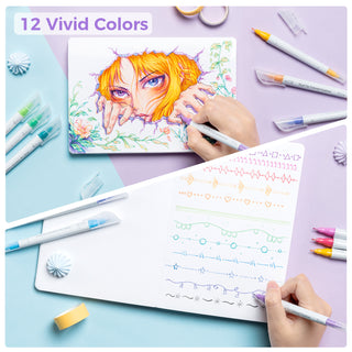 Ohuhu Colored Fineliner & Brush Pens, 12 Colors