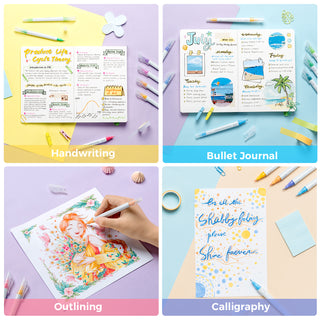 Ohuhu Colored Fineliner & Brush Pens, 12 Colors