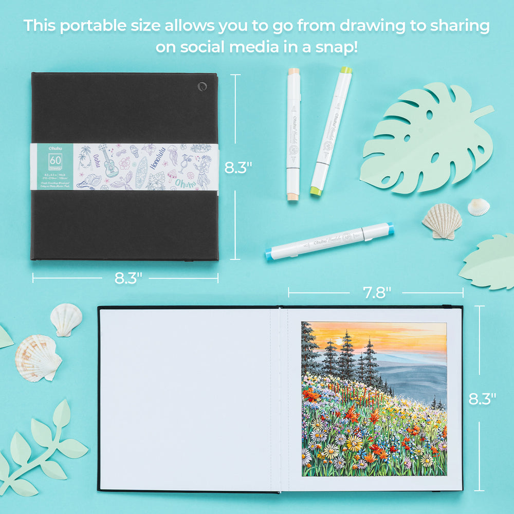 Ohuhu Bleedproof Double-Sided Marker Pad with PU Cover