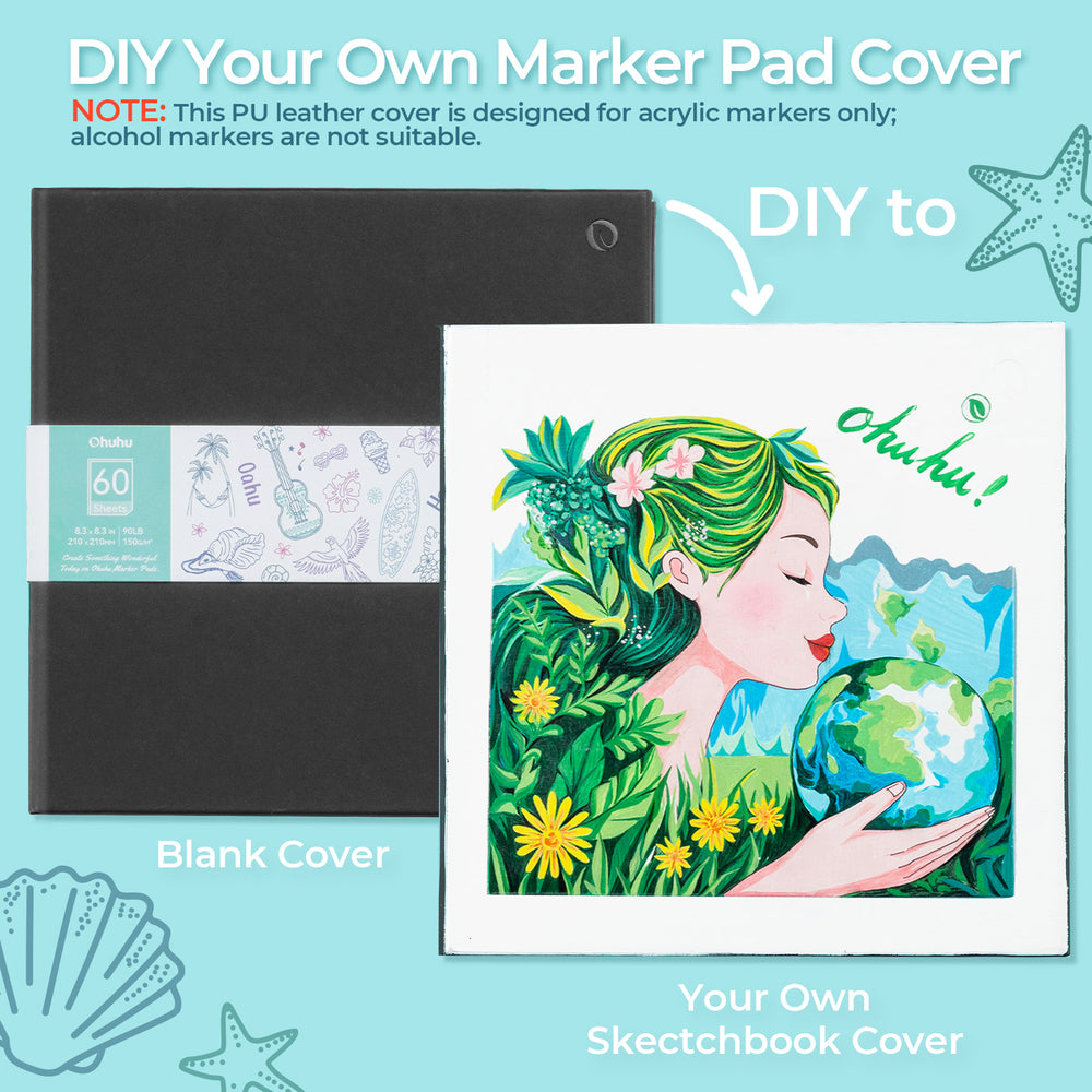 Ohuhu Bleedproof Double-Sided Marker Pad with PU Cover