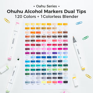 Ohuhu Oahu 120 Colors Dual Tips Alcohol Art Markers, Fine & Chisel (New Color Codes)