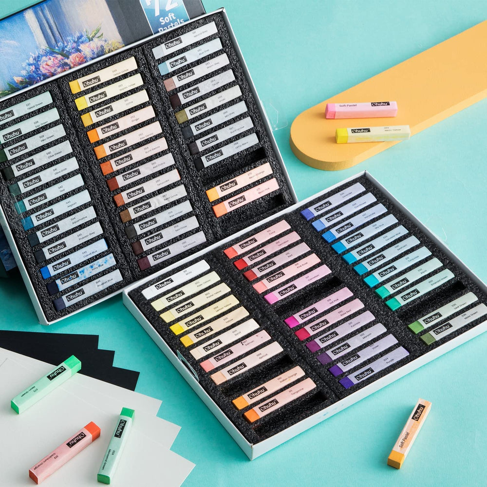 Ohuhu 72 Soft Pastel Set - Extra Long Chalk Pastels With 6 Papers (Includes Fluorescent Colors)