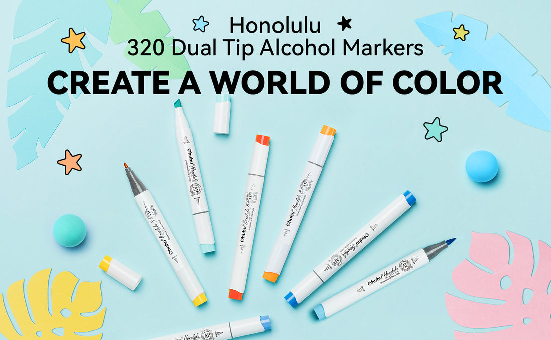 Ohuhu Honolulu 320 Colors Dual Tips Alcohol Art Markers (New Color Cod