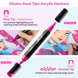Ohuhu Dual Nib Acrylic Pen 30 Colors
