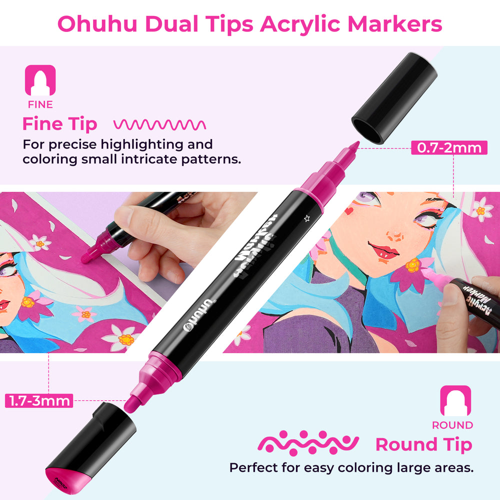 Ohuhu Dual Nib Waterproof Acrylic Pen 30 / 60 / 90 Colors - Kakaako