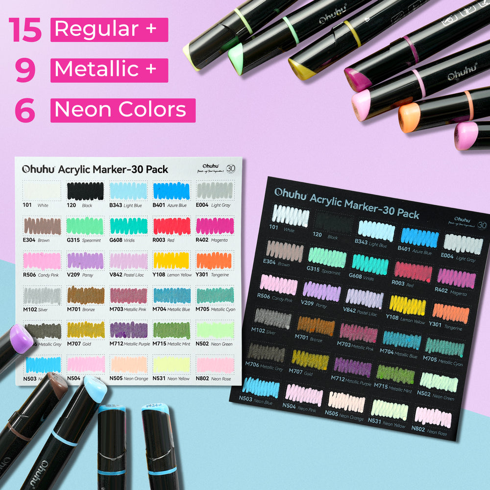 Ohuhu Dual Nib Waterproof Acrylic Pen 30 / 60 / 90 Colors - Kakaako