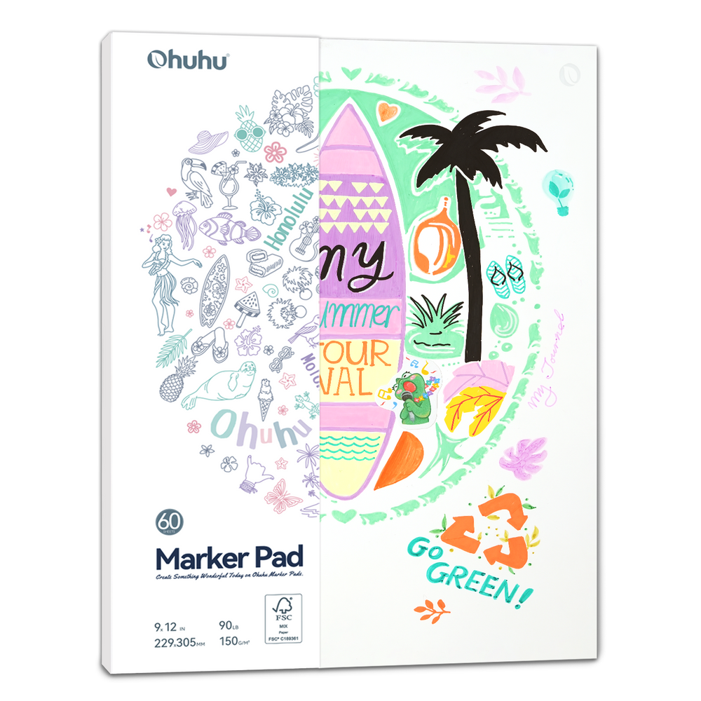 Ohuhu Bleedproof Double-Sided Marker Pad, Glue-Bound