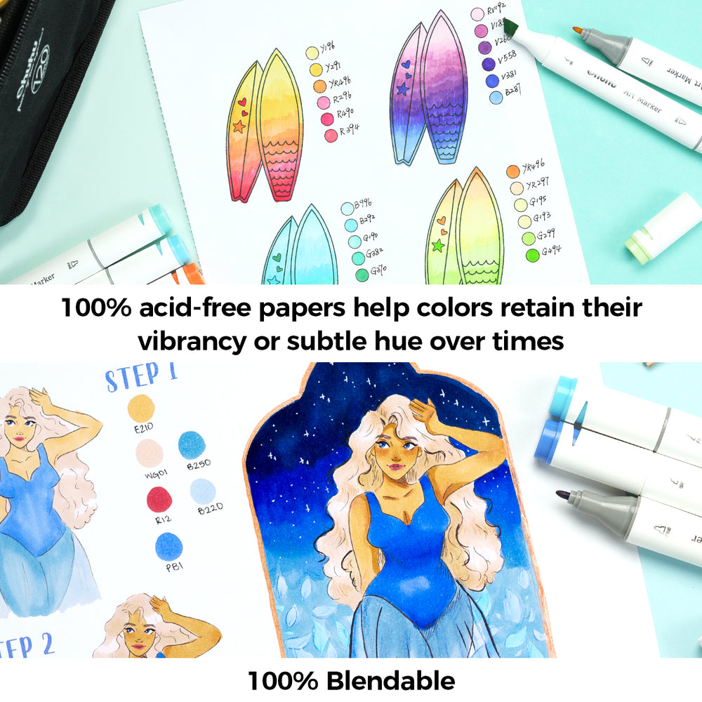 Ohuhu Bleedproof Double-Sided Marker Pad, Glue-Bound