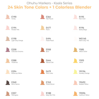 Ohuhu Kaala  Slim Broad and Fine Dual Tips Alcohol Art Markers-24 Color Skin Tone