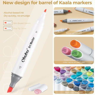 Ohuhu Kaala  Slim Broad and Fine Dual Tips Alcohol Art Markers-24 Color Skin Tone