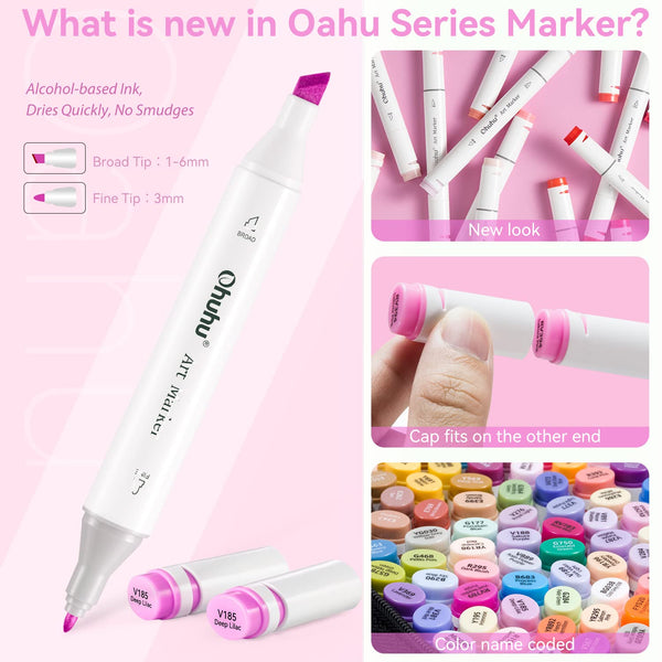 Ohuhu Marker Pen Brush Type 48 Colors Fine Print Pastel Color FedEx