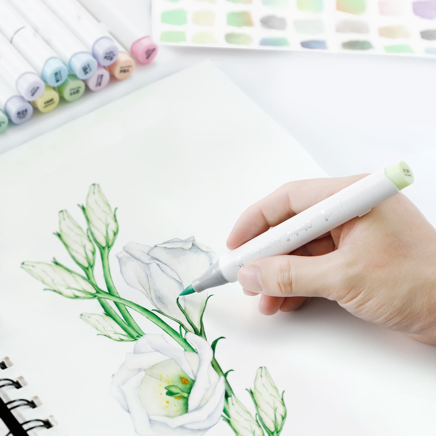 Ohuhu Pastel Markers, Ohuhu 48 Colors Double Tipped Brush & Chisel