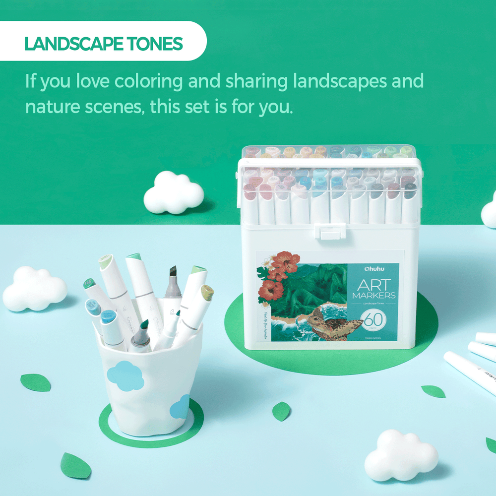 Ohuhu Kaala Five Tones Slim Broad and Fine Dual Tips Alcohol Art Markers