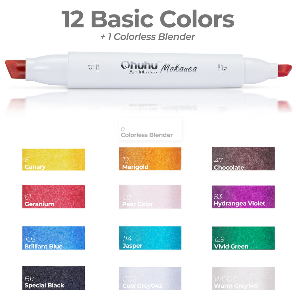 Ohuhu Mokauea 12 Color TriNib & Chisel Tip Double Tipped Art MarkerN ohuhu