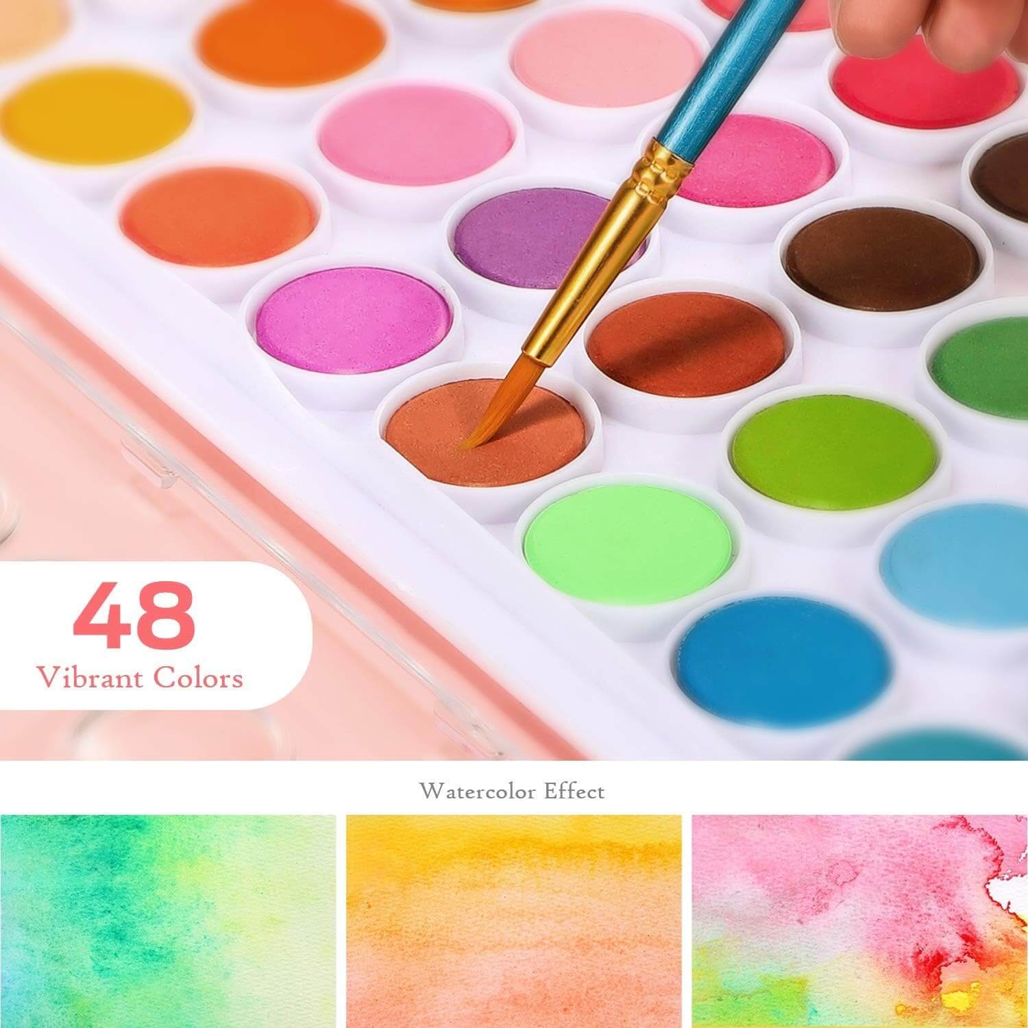 Funto Watercolor Set, 48 Color Paint Set, 10 Brushes, 4 Refillable Water  Brush Pens, 30 Page Pad(9x12), Masking Tape, Sponge, Palette, Painting  Kit